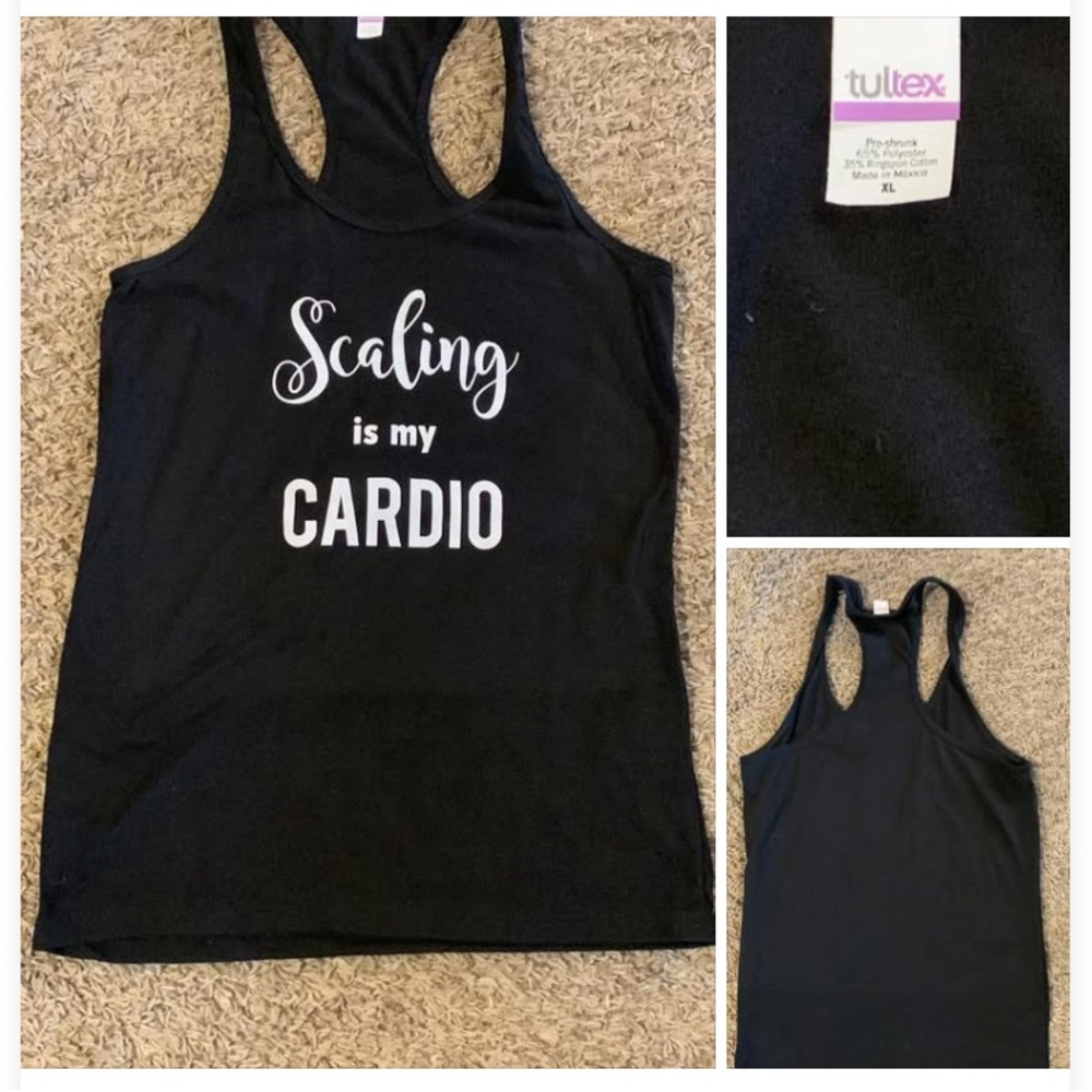 Women’s tank top
Scaling is my cardio 
Hygienist/Dental
Size XL
Never worn